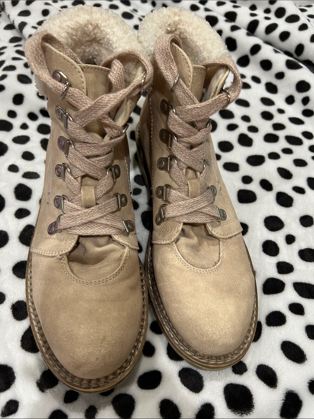 Dirty Laundry Taupe Lace-Up Shearling Ankle Boots